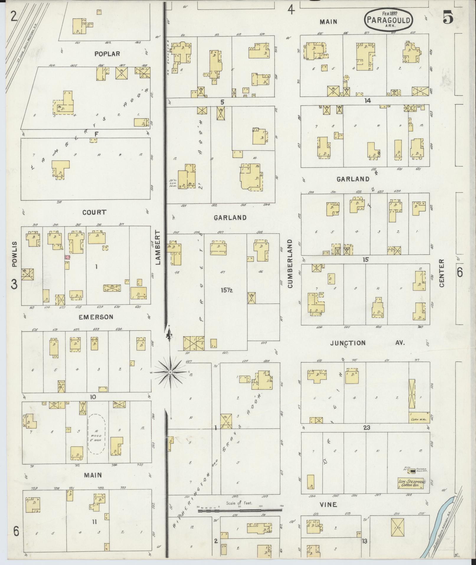 Sanborn Fire Insurance Map from Paragould, Greene County, Arkansas (1897), Sheet #0005 - Historic Sanborn Fire Insurance Map Print, vintage old map wall art, antique decor, genealogy gift, Arkansas Arkansas map