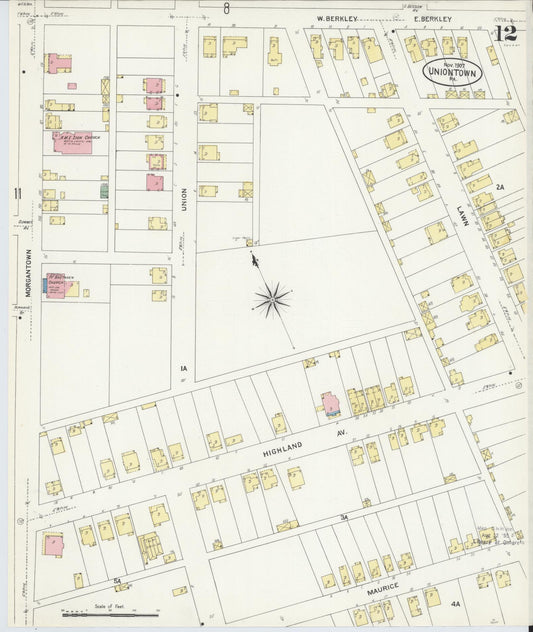 Sanborn Fire Insurance Map from Uniontown, Fayette County, Pennsylvania (1907), Sheet #0012 - Historic Sanborn Fire Insurance Map Print, vintage old map wall art, antique decor, genealogy gift, Pennsylvania Pennsylvania map