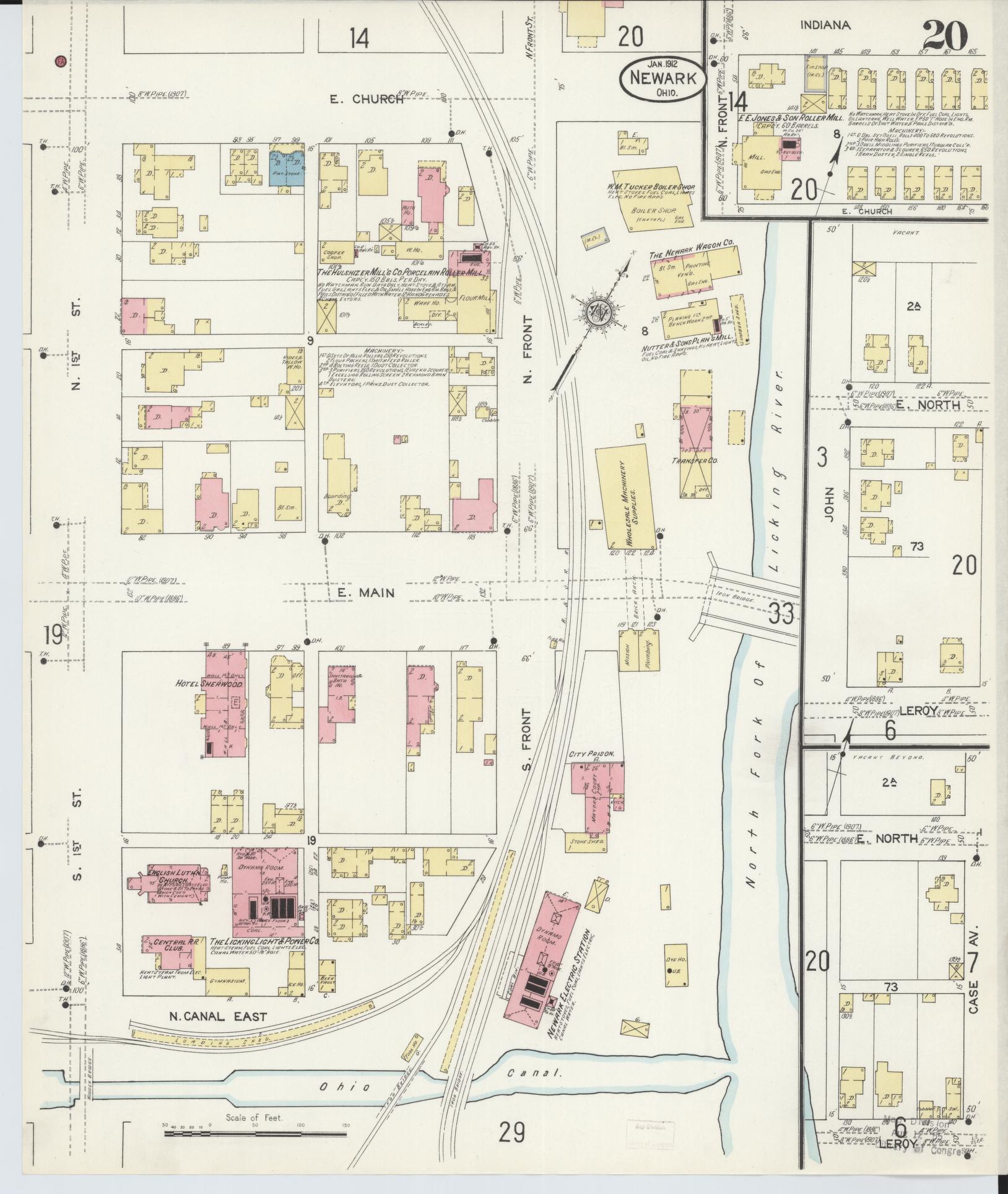 Sanborn Fire Insurance Map from Newark, Licking County, Ohio (1912), Sheet #0020 - Historic Sanborn Fire Insurance Map Print, vintage old map wall art, antique decor, genealogy gift, Ohio Ohio map