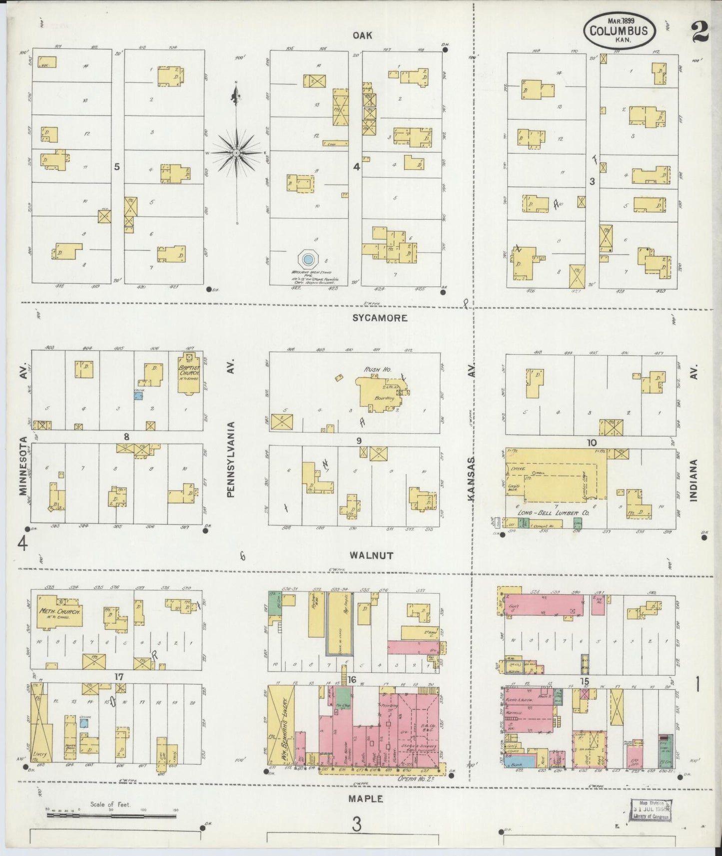 Sanborn Fire Insurance Map from Columbus, Cherokee County, Kansas (1899), Sheet #0002 - Complete Map Set gallery image, historic Sanborn map, vintage wall art, Kansas Kansas