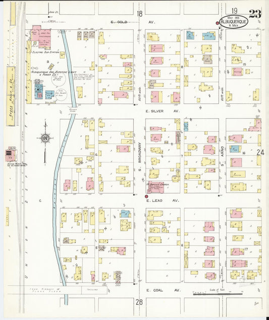 Sanborn Fire Insurance Map from Albuquerque, Bernalillo County, New Mexico (1913), Sheet #0023 - Historic Sanborn Fire Insurance Map Print, vintage old map wall art, antique decor, genealogy gift, New Mexico New Mexico map