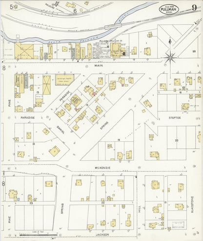 Sanborn Fire Insurance Map from Pullman, Whitman County, Washington (1908), Sheet #0009 - Complete Map Set gallery image, historic Sanborn map, vintage wall art, Washington Washington