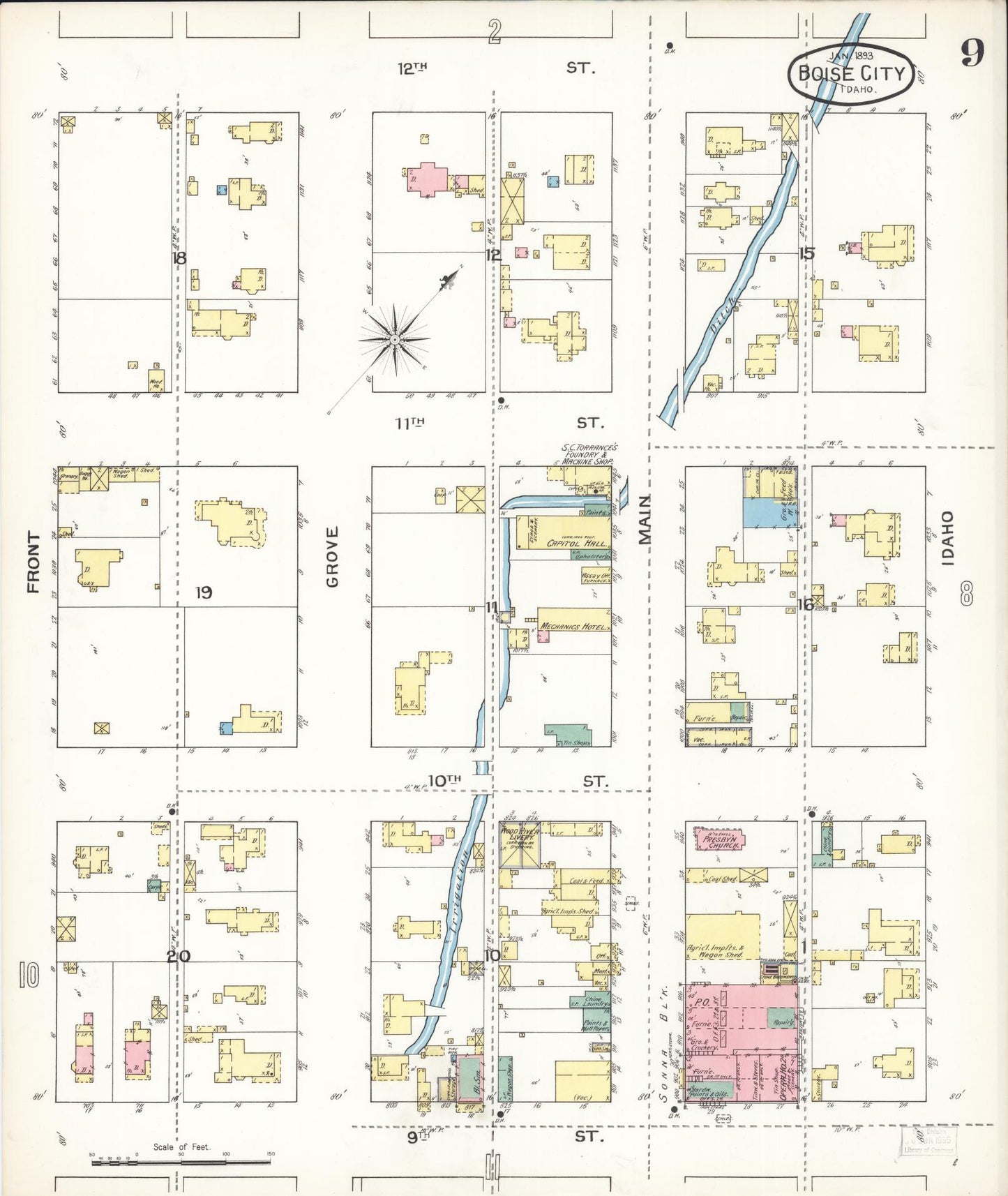 Sanborn Fire Insurance Map from Boise, Ada County, Idaho (1893), Sheet #0009 - Complete Map Set gallery image, historic Sanborn map, vintage wall art, Idaho Idaho