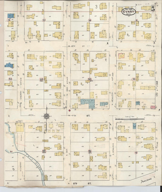 Sanborn Fire Insurance Map from Evart, Osceola County, Michigan (1942), Sheet #0005 - Historic Sanborn Fire Insurance Map Print, vintage old map wall art, antique decor, genealogy gift, Michigan Michigan map