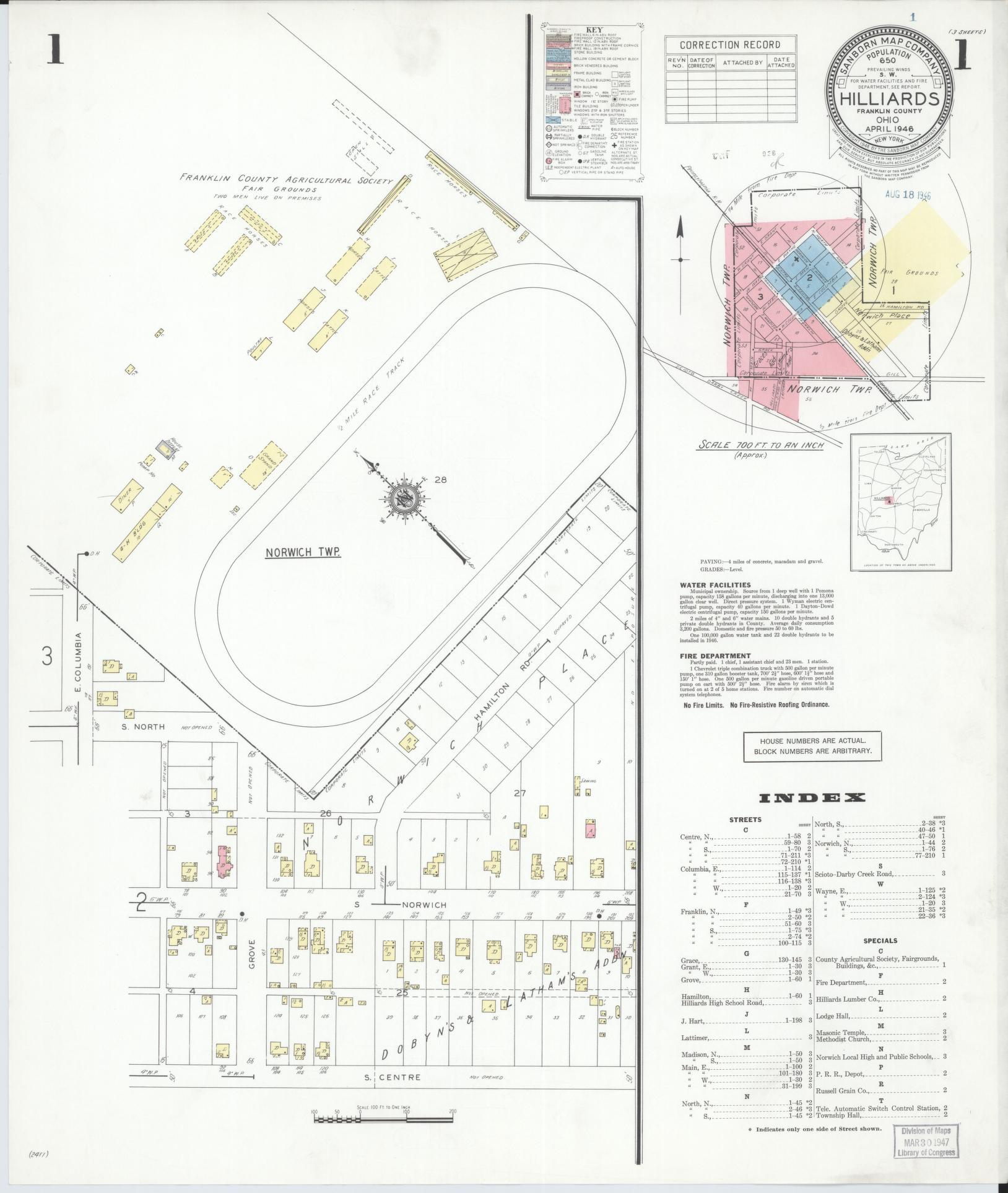 Sanborn Fire Insurance Map from Hilliards, Franklin County, Ohio (1946), Sheet #0001 - Historic Sanborn Fire Insurance Map Print, vintage old map wall art, antique decor, genealogy gift, Ohio Ohio map