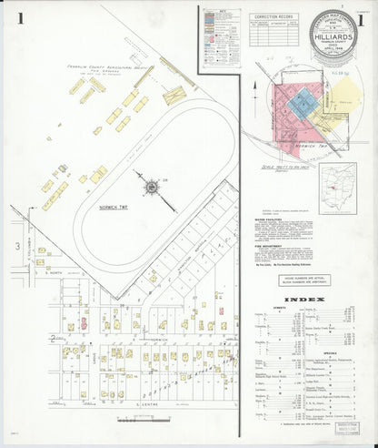 Sanborn Fire Insurance Map from Hilliards, Franklin County, Ohio (1946), Sheet #0001 - Historic Sanborn Fire Insurance Map Print, vintage old map wall art, antique decor, genealogy gift, Ohio Ohio map