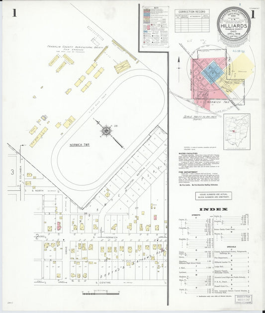 Sanborn Fire Insurance Map from Hilliards, Franklin County, Ohio (1946), Sheet #0001 - Historic Sanborn Fire Insurance Map Print, vintage old map wall art, antique decor, genealogy gift, Ohio Ohio map