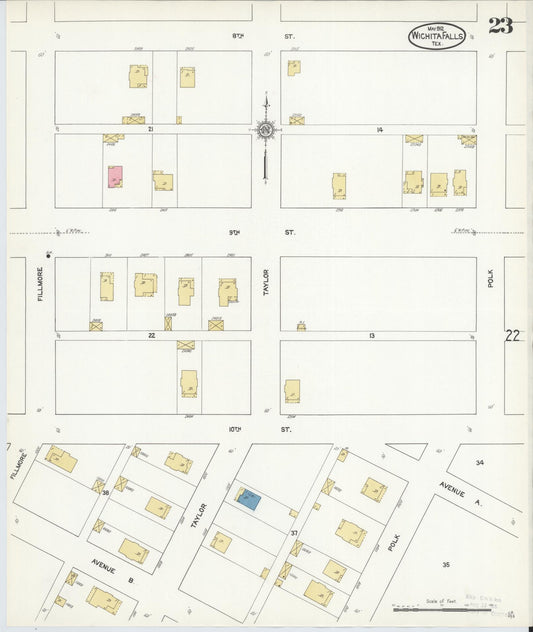 Sanborn Fire Insurance Map from Wichita Falls, Wichita County, Texas (1912), Sheet #0023 - Historic Sanborn Fire Insurance Map Print, vintage old map wall art, antique decor, genealogy gift, Texas Texas map