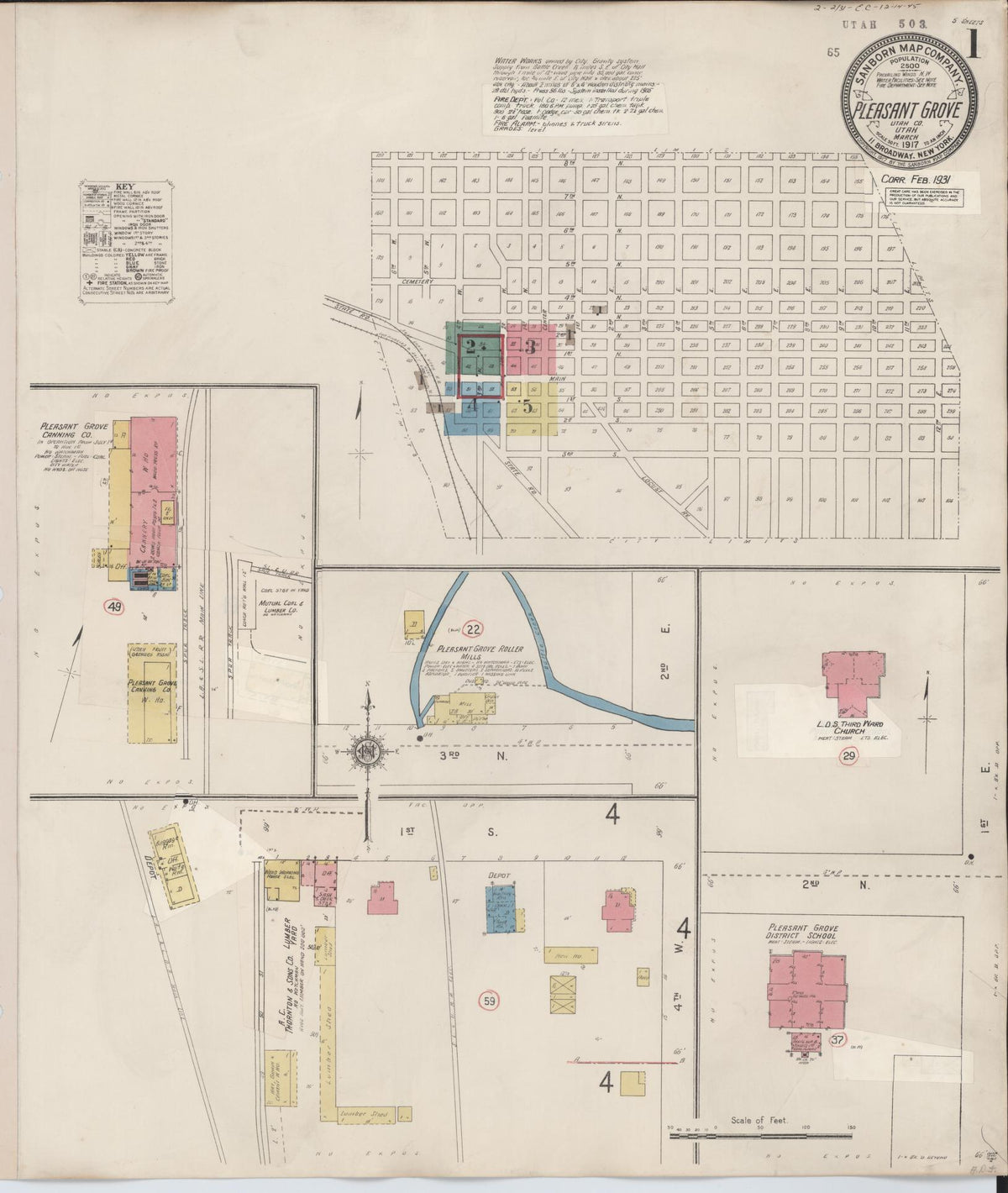 Sanborn Fire Insurance Map from Pleasant Grove, Utah County, Utah (1931), Sheet #0001 - Complete Map Set gallery image, historic Sanborn map, vintage wall art, Pleasant Grove Utah