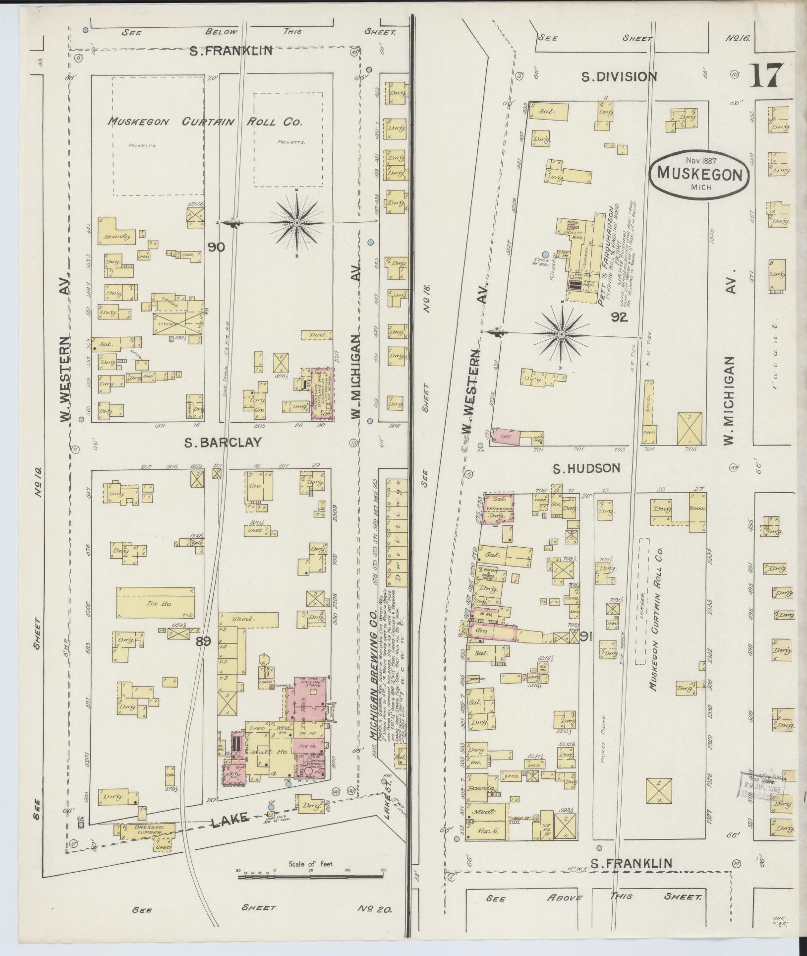 Sanborn Fire Insurance Map from Muskegon, Muskegon County, Michigan (1887), Sheet #0017 - Historic Sanborn Fire Insurance Map Print, vintage old map wall art, antique decor, genealogy gift, Michigan Michigan map
