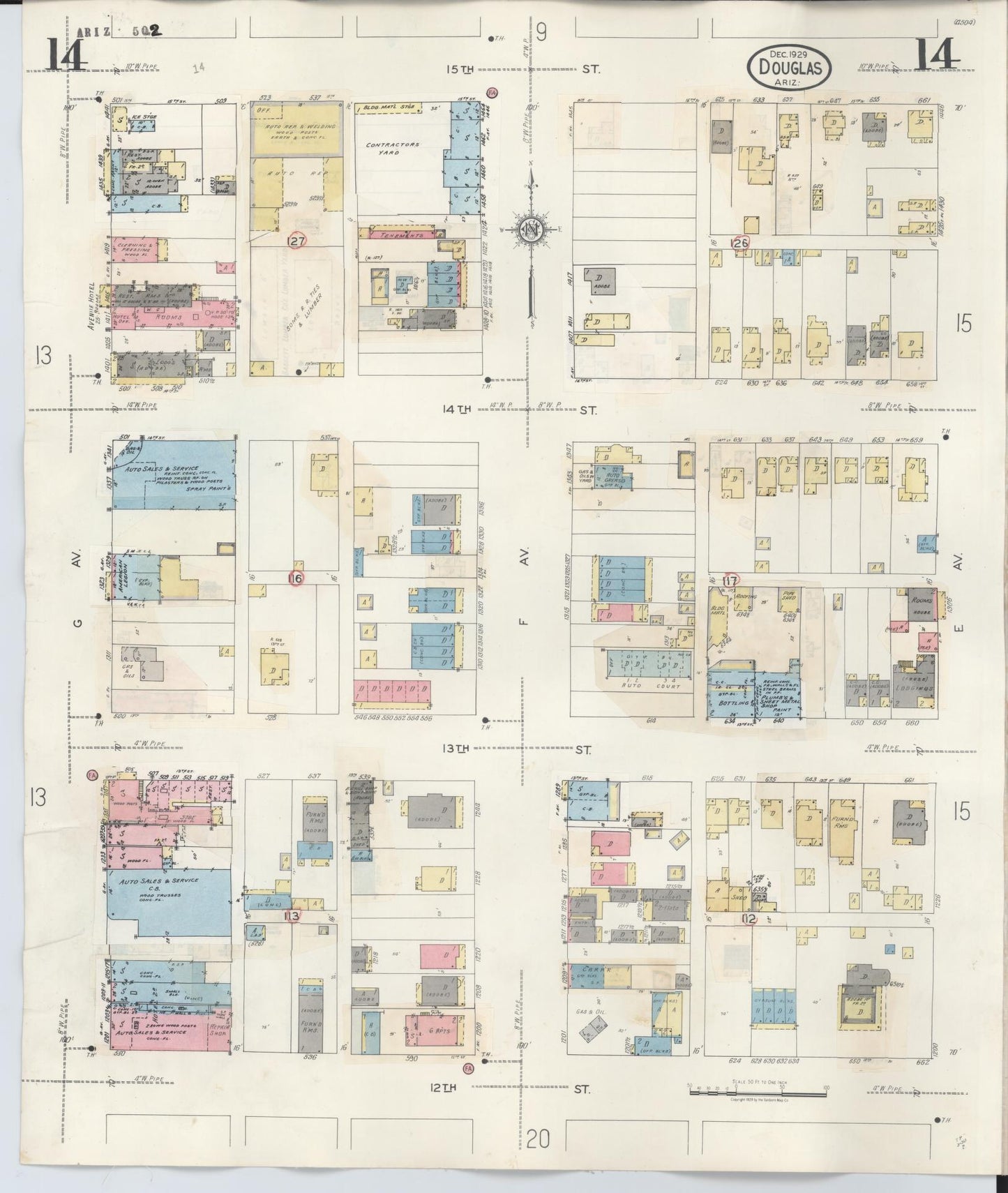 Sanborn Fire Insurance Map from Douglas, Cochise County, Arizona (1947), Sheet #0014 - Complete Map Set gallery image, historic Sanborn map, vintage wall art, Arizona Arizona