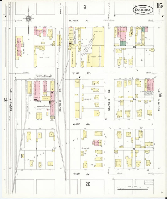 Sanborn Fire Insurance Map from Oskaloosa, Mahaska County, Iowa (1910), Sheet #0015 - Historic Sanborn Fire Insurance Map Print, vintage old map wall art