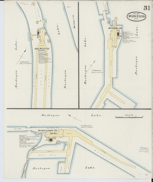 Sanborn Fire Insurance Map from Muskegon, Muskegon County, Michigan (1887), Sheet #0031 - Historic Sanborn Fire Insurance Map Print, vintage old map wall art, antique decor, genealogy gift, Michigan Michigan map