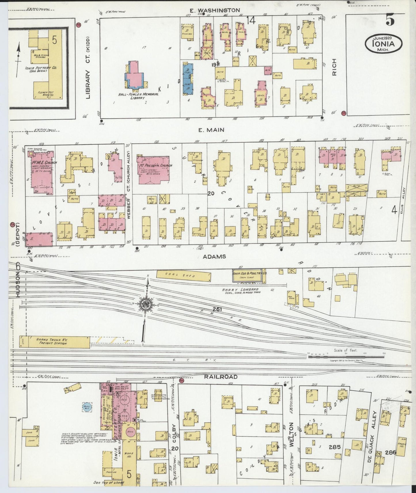 Sanborn Fire Insurance Map from Ionia, Ionia County, Michigan (1920), Sheet #0005 - Historic Sanborn Fire Insurance Map Print, vintage old map wall art, antique decor, genealogy gift, Michigan Michigan map