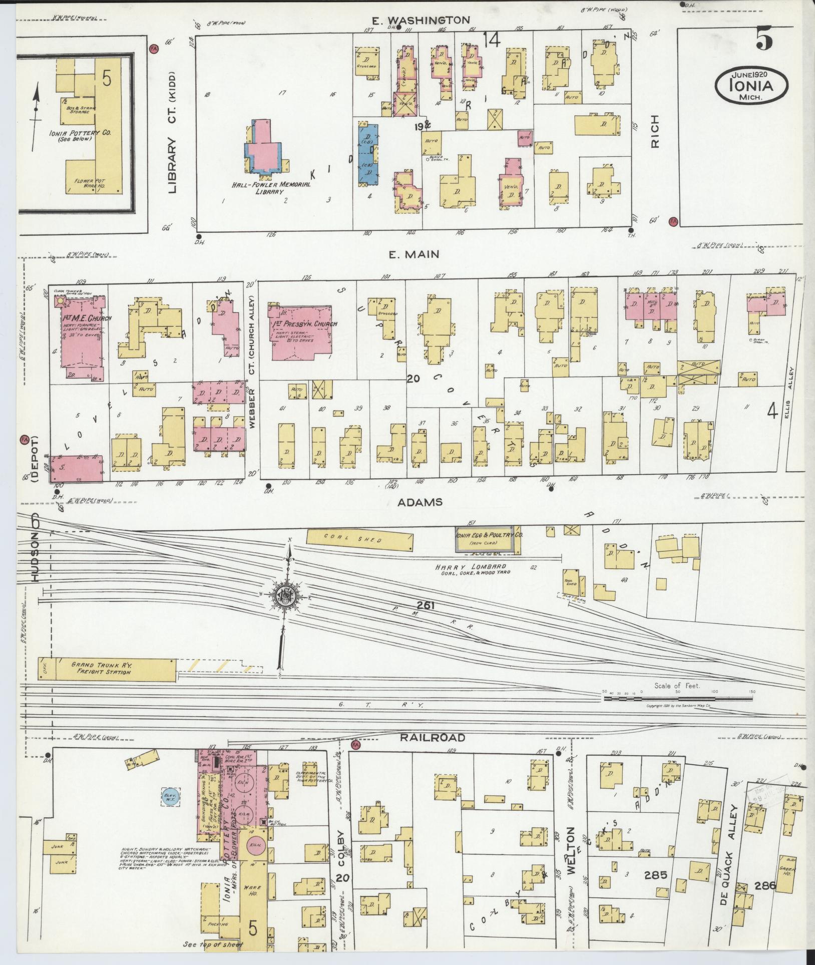 Sanborn Fire Insurance Map from Ionia, Ionia County, Michigan (1920), Sheet #0005 - Historic Sanborn Fire Insurance Map Print, vintage old map wall art, antique decor, genealogy gift, Michigan Michigan map