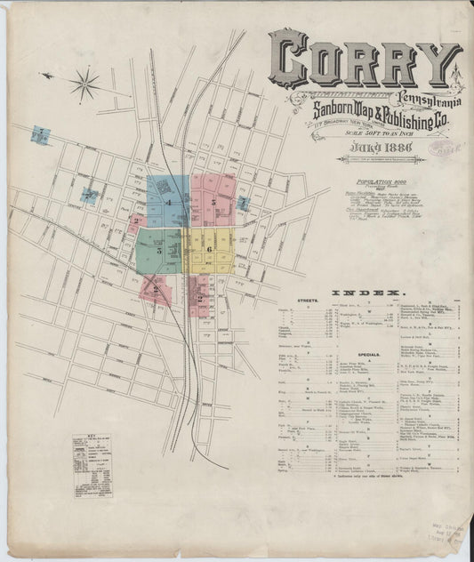Sanborn Fire Insurance Map from Corry, Erie County, Pennsylvania (1886), Sheet #0001 - Complete Map Set gallery image, historic Sanborn map, vintage wall art, Pennsylvania Pennsylvania