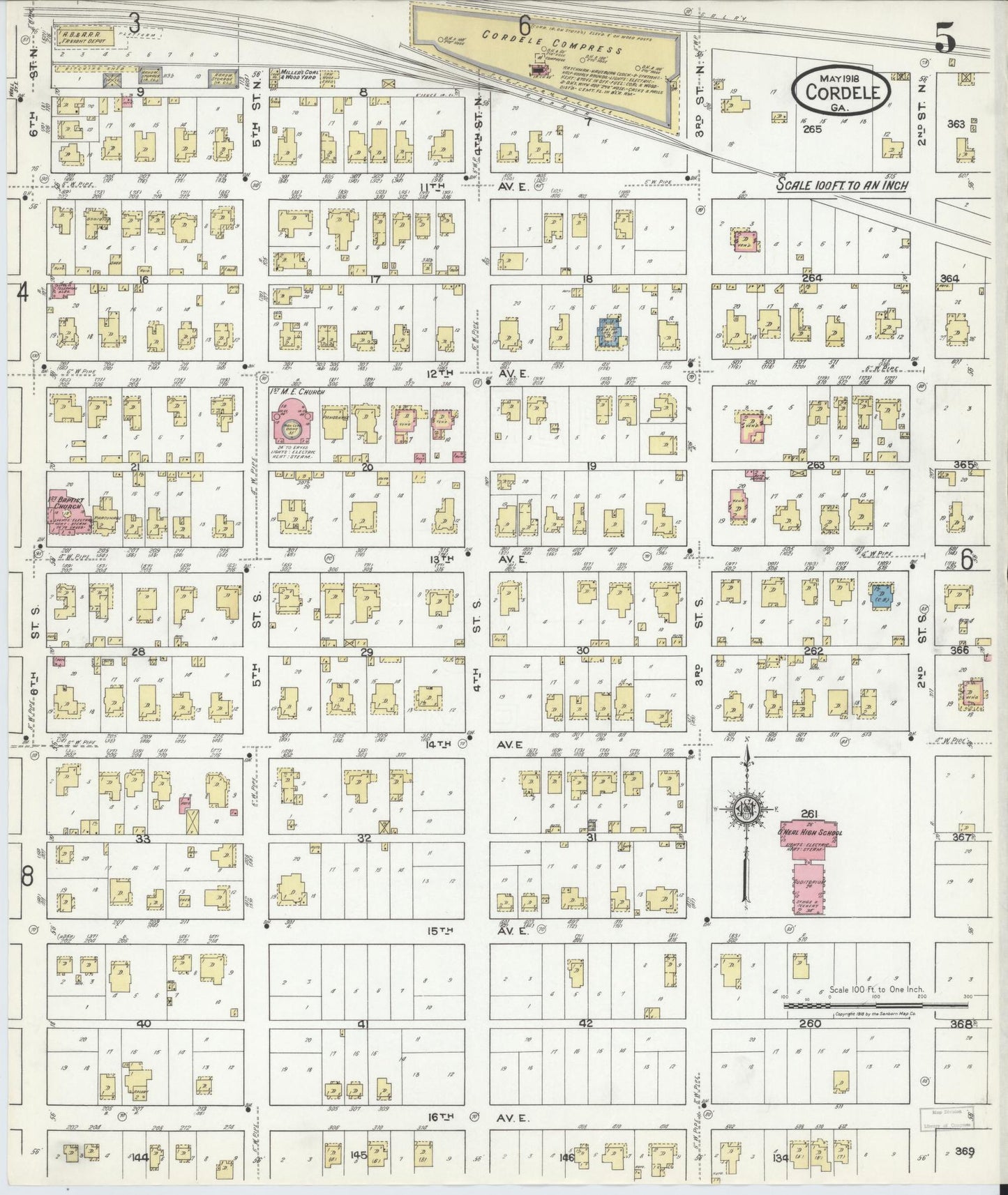 Sanborn Fire Insurance Map from Cordele, Crisp County, Georgia (1918), Sheet #0005 - Complete Map Set gallery image, historic Sanborn map, vintage wall art, Georgia Georgia