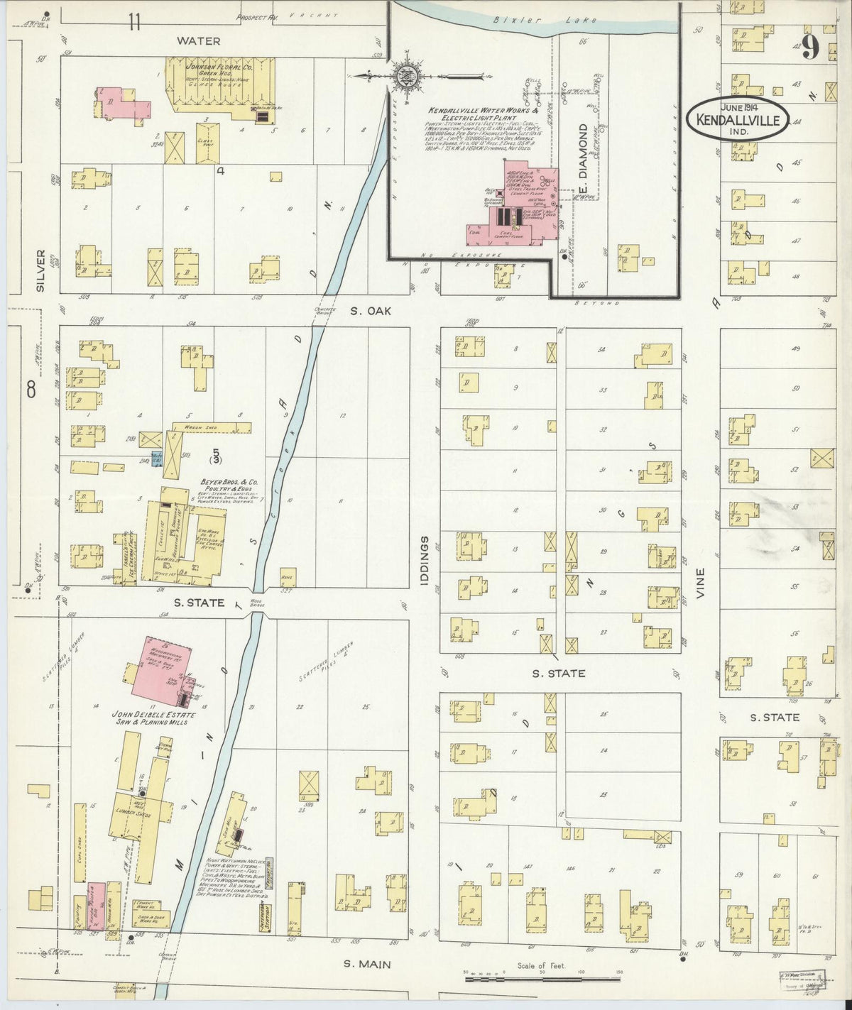 Sanborn Fire Insurance Map from Kendallville, Noble County, Indiana (1914), Sheet #0009 - Historic Sanborn Fire Insurance Map Print, vintage old map wall art, antique decor, genealogy gift, Indiana Indiana map