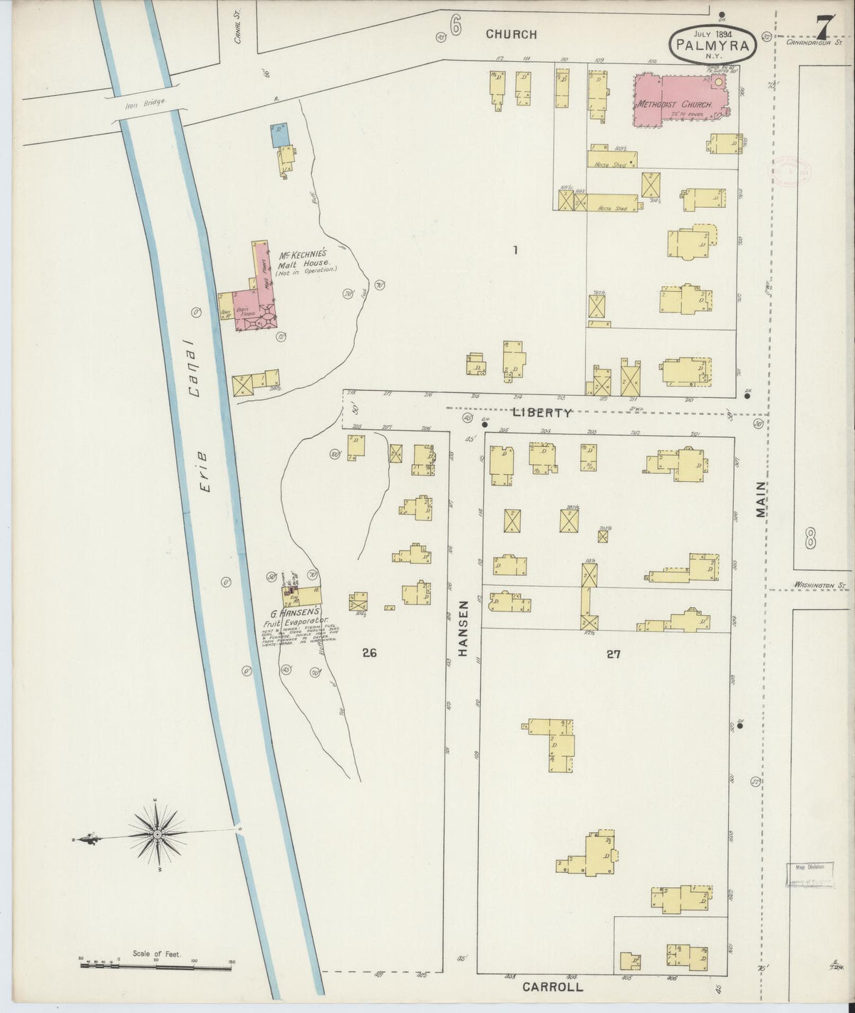 Sanborn Fire Insurance Map from Palmyra, Wayne County, New York (1894), Sheet #0007 - Historic Sanborn Fire Insurance Map Print, vintage old map wall art, antique decor, genealogy gift, New York New York map