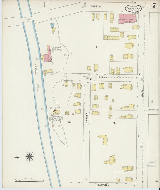 Sanborn Fire Insurance Map from Palmyra, Wayne County, New York (1894), Sheet #0007 - Historic Sanborn Fire Insurance Map Print, vintage old map wall art, antique decor, genealogy gift, New York New York map