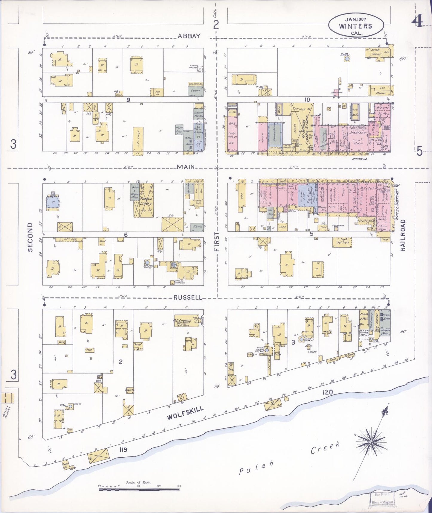 Sanborn Fire Insurance Map from Winters, Yolo County, California (1907), Sheet #0004 - Complete Map Set gallery image, historic Sanborn map, vintage wall art, California California