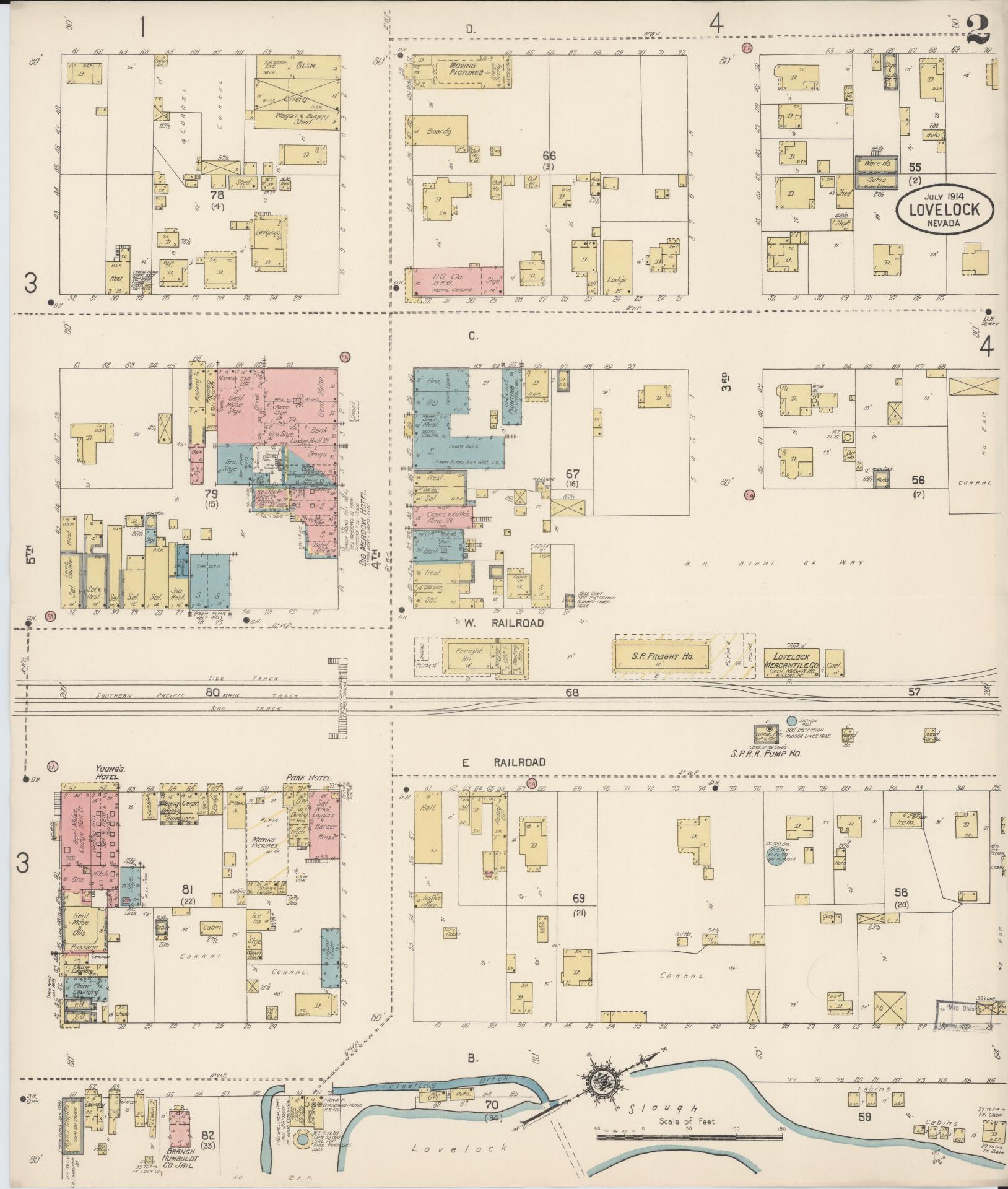 Sanborn Fire Insurance Map from Lovelock, Pershing County, Nevada (1914), Sheet #0002 - Historic Sanborn Fire Insurance Map Print, vintage old map wall art, antique decor, genealogy gift, Nevada Nevada map