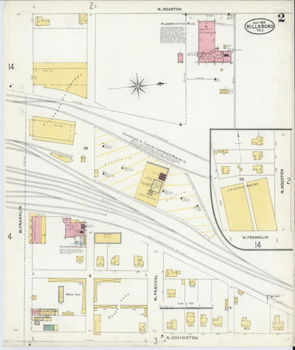 Sanborn Fire Insurance Map from Hillsboro, Hill County, Texas (1905), Sheet #0002 - Complete Map Set gallery image, historic Sanborn map, vintage wall art, Texas Texas