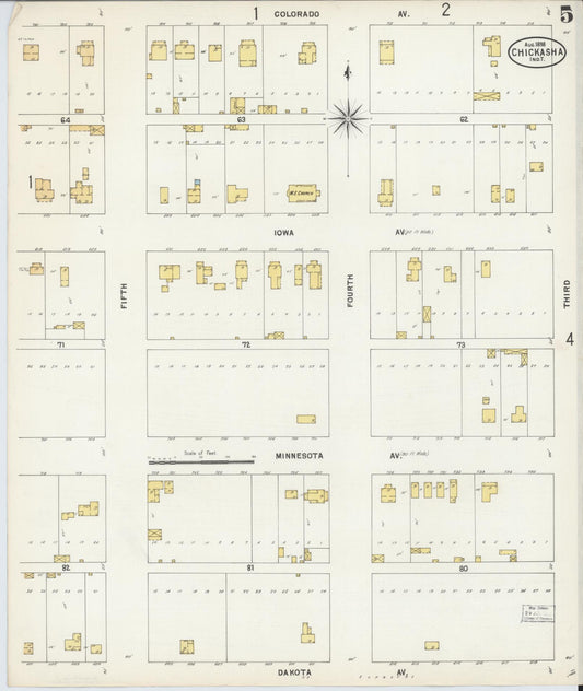 Sanborn Fire Insurance Map from Chickasha, Grady County, Oklahoma (1898), Sheet #0005 - Historic Sanborn Fire Insurance Map Print, vintage old map wall art, antique decor, genealogy gift, Oklahoma Oklahoma map