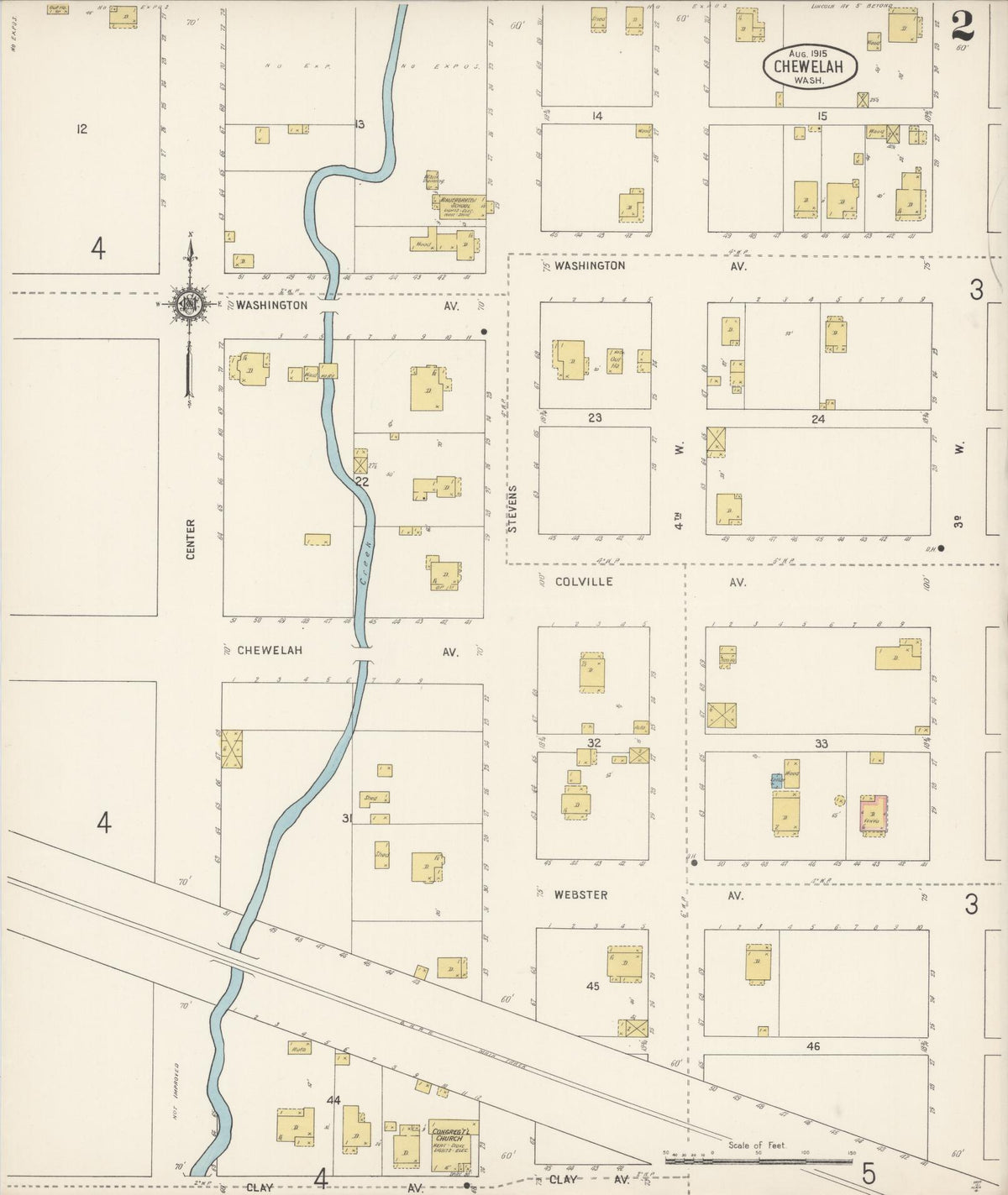 Sanborn Fire Insurance Map from Chewelah, Stevens County, Washington (1915), Sheet #0002 - Historic Sanborn Fire Insurance Map Print, vintage old map wall art, antique decor, genealogy gift, Washington Washington map