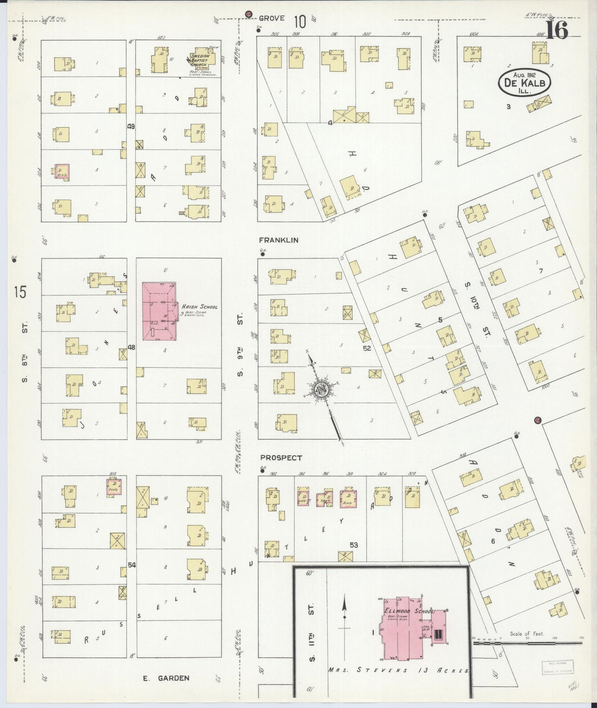 Sanborn Fire Insurance Map from De Kalb, De Kalb County, Illinois (1912), Sheet #0016 - Complete Map Set gallery image, historic Sanborn map, vintage wall art, Illinois Illinois