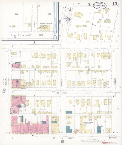 Sanborn Fire Insurance Map from Hanford, Kings County, California (1898), Sheet #0013 - Complete Map Set gallery image, historic Sanborn map, vintage wall art, California California