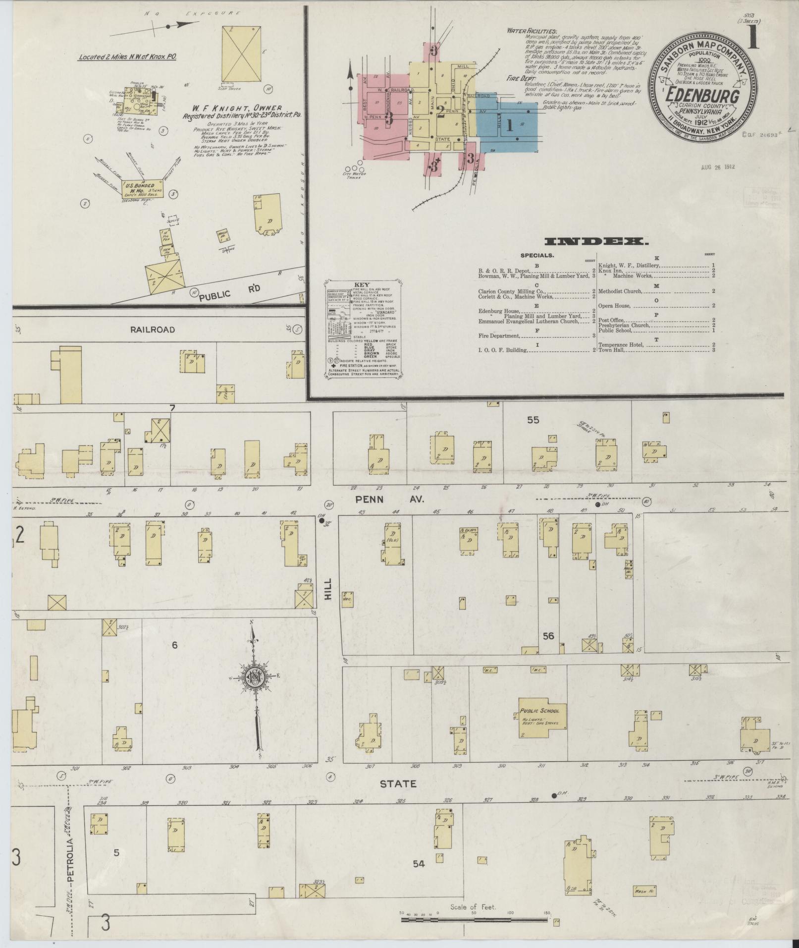 Sanborn Fire Insurance Map from Edenburg, Clarion County, Pennsylvania (1912), Sheet #0001 - Historic Sanborn Fire Insurance Map Print, vintage old map wall art, antique decor, genealogy gift, Pennsylvania Pennsylvania map