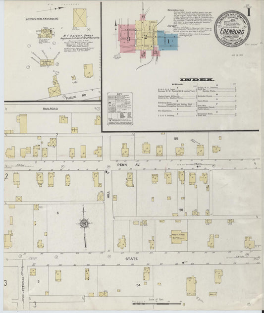 Sanborn Fire Insurance Map from Edenburg, Clarion County, Pennsylvania (1912), Sheet #0001 - Historic Sanborn Fire Insurance Map Print, vintage old map wall art, antique decor, genealogy gift, Pennsylvania Pennsylvania map