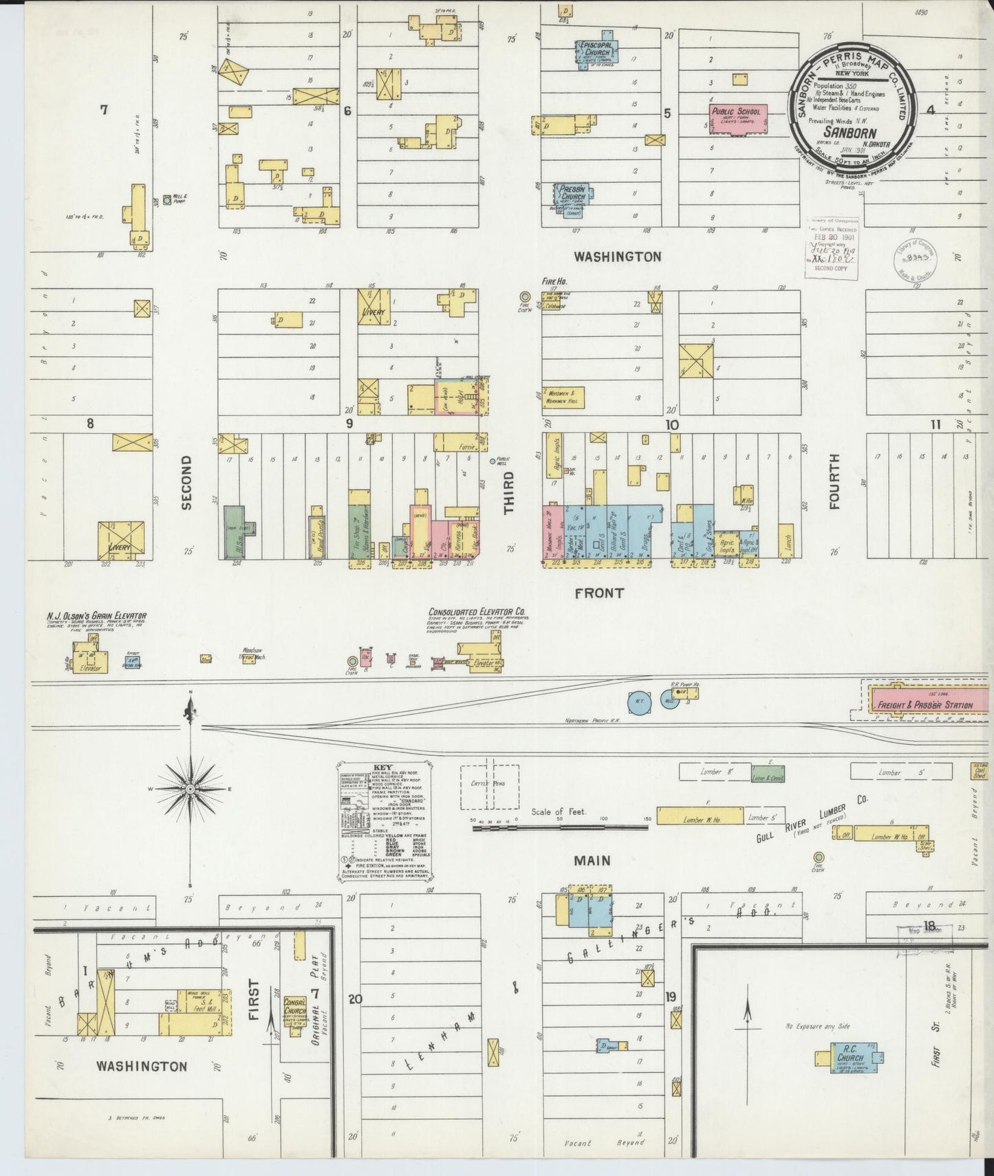 Sanborn Fire Insurance Map from Sanborn, Barnes County, North Dakota (1901), Sheet #0001 - Historic Sanborn Fire Insurance Map Print, vintage old map wall art, antique decor, genealogy gift, North Dakota North Dakota map