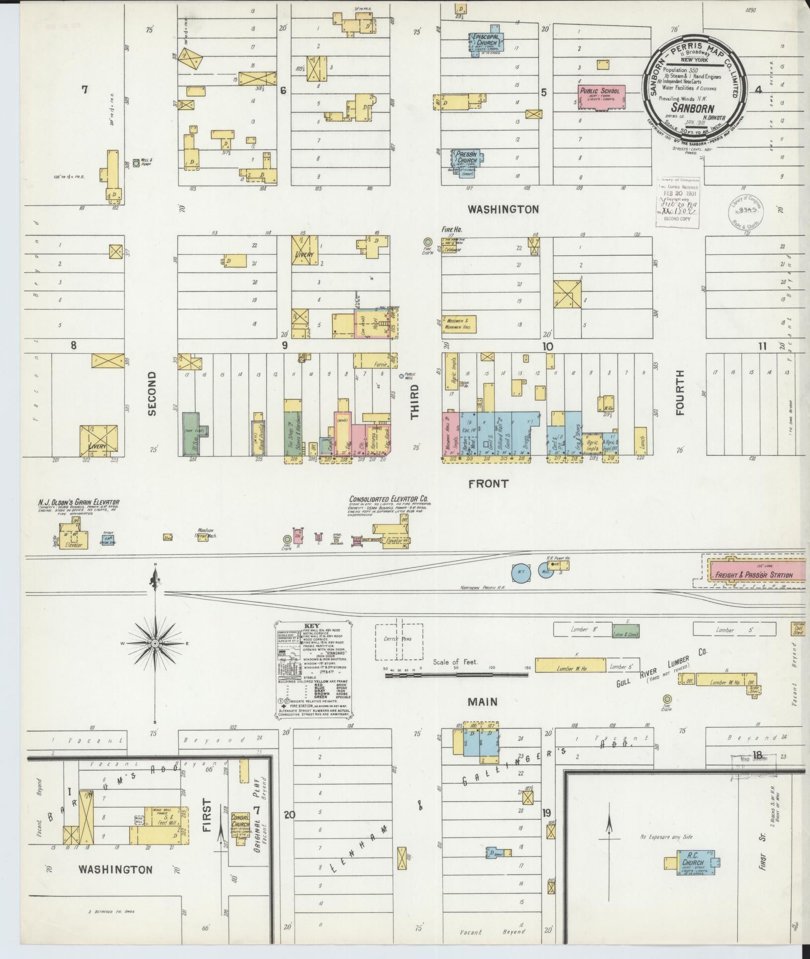 Sanborn Fire Insurance Map from Sanborn, Barnes County, North Dakota (1901), Sheet #0001 - Historic Sanborn Fire Insurance Map Print, vintage old map wall art, antique decor, genealogy gift, North Dakota North Dakota map