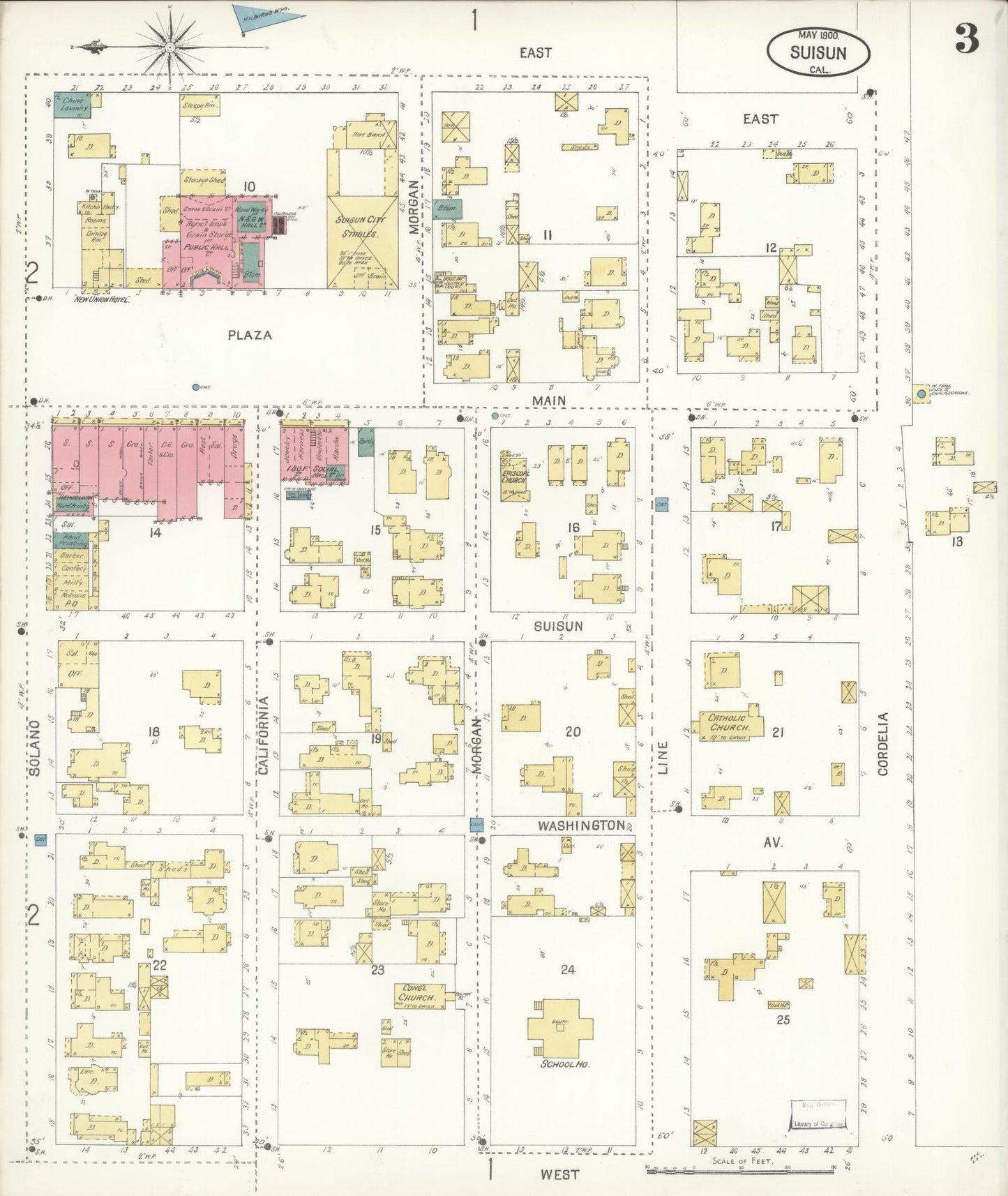 Sanborn Fire Insurance Map from Suisun, Solano County, California (1900), Sheet #0003 - Complete Map Set gallery image, historic Sanborn map, vintage wall art, California California