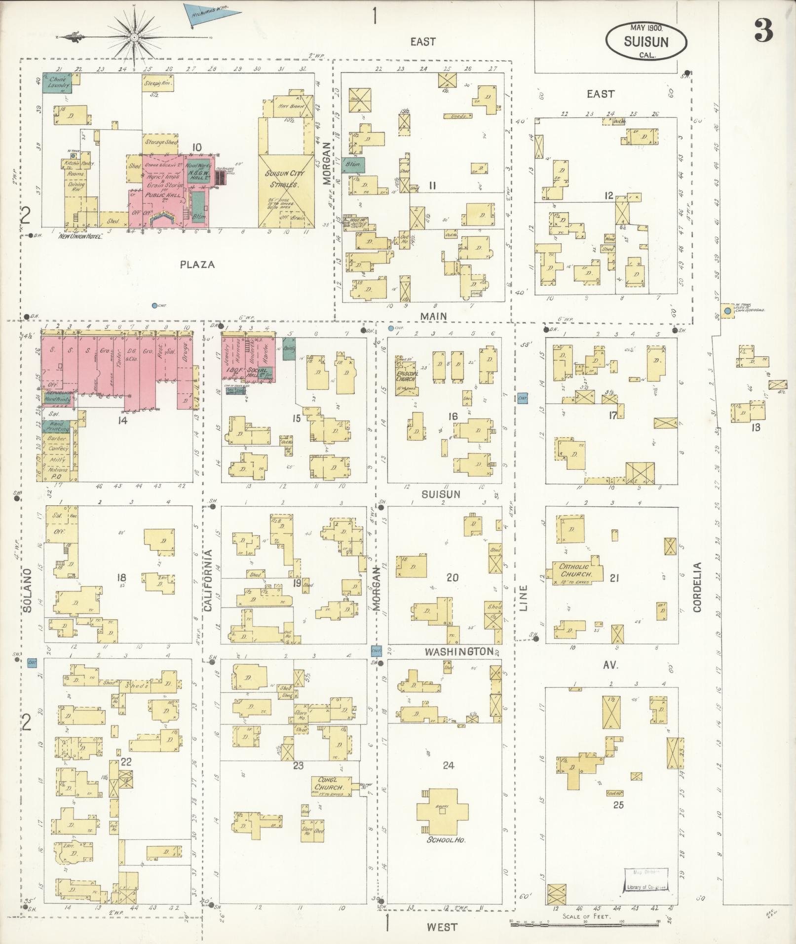 Sanborn Fire Insurance Map from Suisun, Solano County, California (1900), Sheet #0003 - Complete Map Set gallery image, historic Sanborn map, vintage wall art, California California