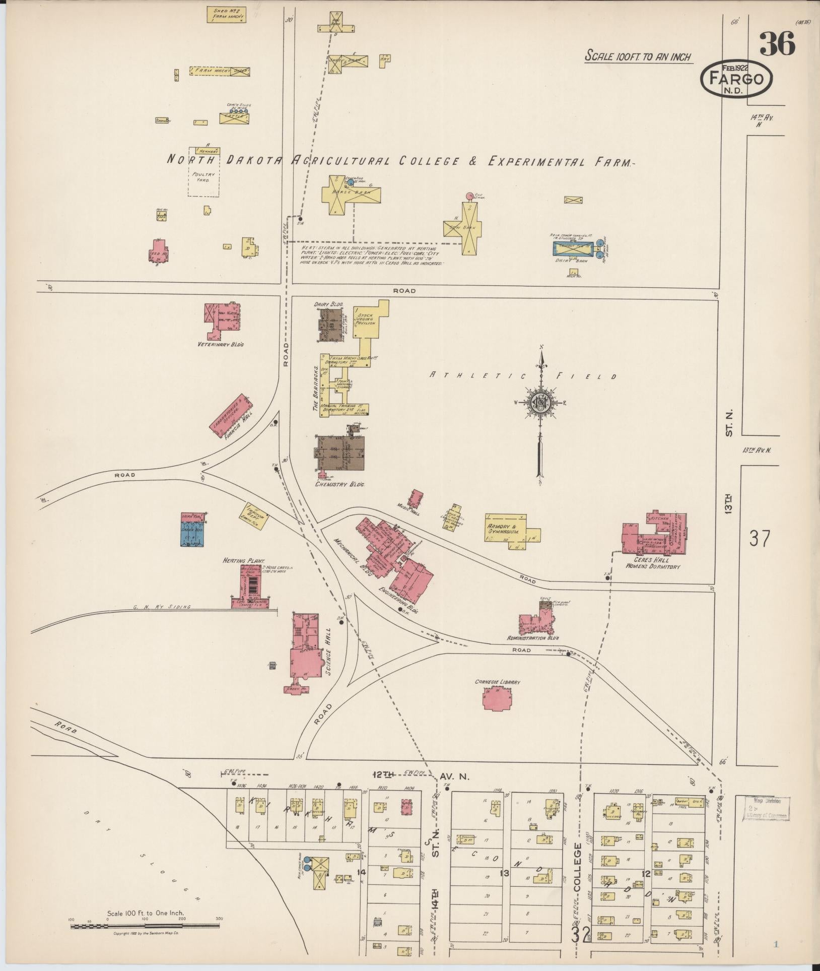 Sanborn Fire Insurance Map from Fargo, Cass County, North Dakota (1922), Sheet #0036 - Historic Sanborn Fire Insurance Map Print, vintage old map wall art, antique decor, genealogy gift, North Dakota North Dakota map