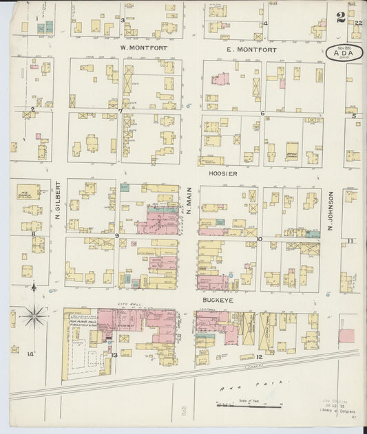Sanborn Fire Insurance Map from Ada, Hardin County, Ohio (1892), Sheet #0002 - Historic Sanborn Fire Insurance Map Print, vintage old map wall art, antique decor, genealogy gift, Ohio Ohio map