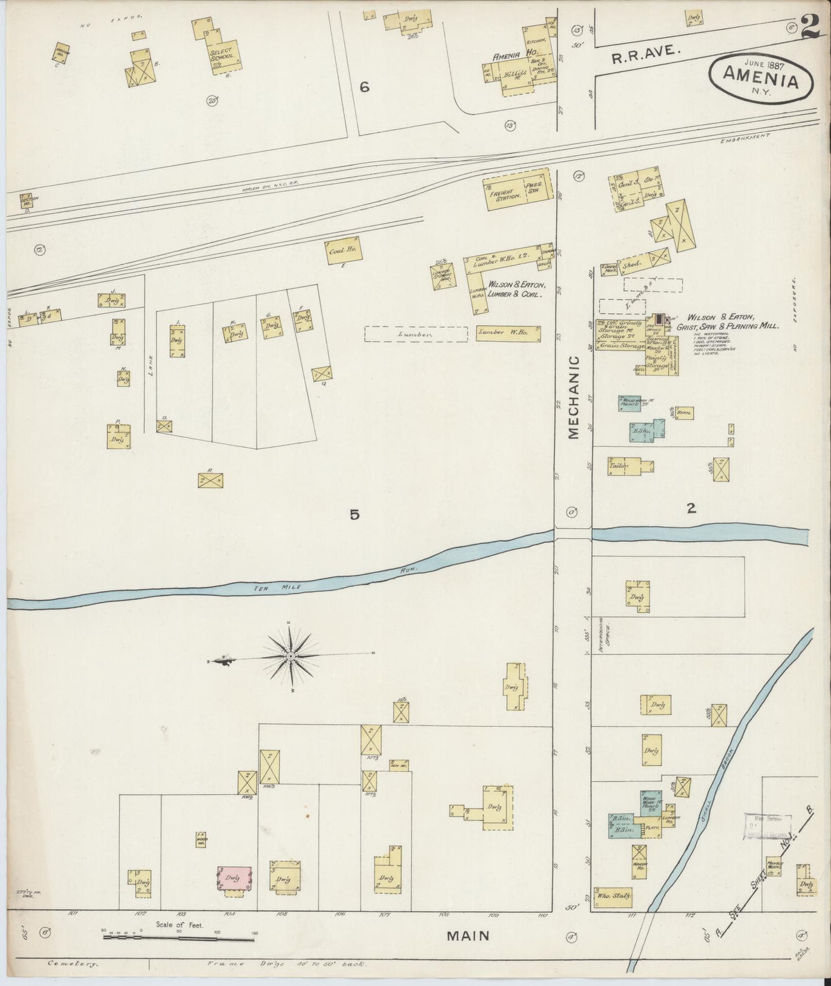 Sanborn Fire Insurance Map from Amenia, Dutchess County, New York (1887), Sheet #0002 - Historic Sanborn Fire Insurance Map Print, vintage old map wall art, antique decor, genealogy gift, New York New York map