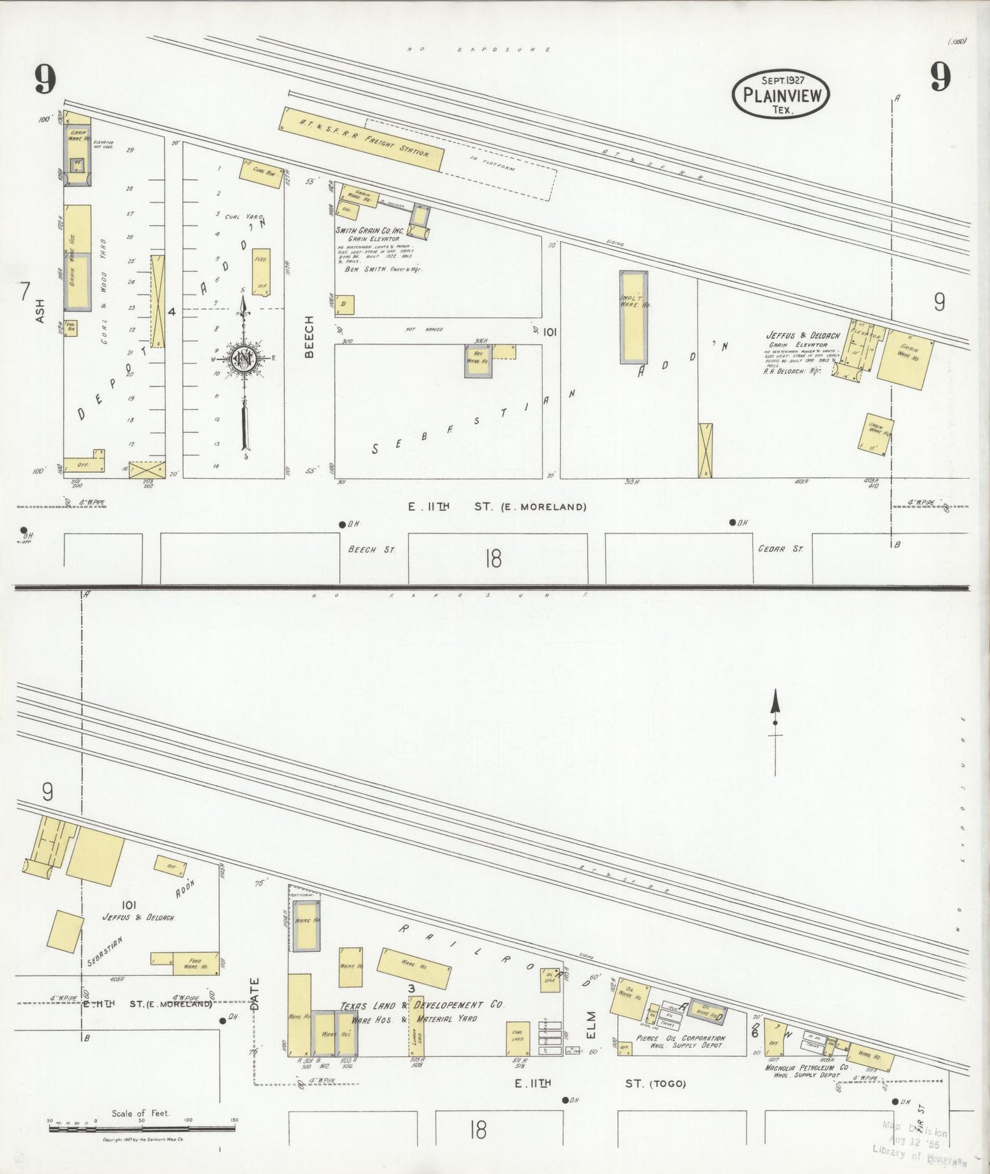 Sanborn Fire Insurance Map from Plainview, Hale County, Texas (1927), Sheet #0009 - Historic Sanborn Fire Insurance Map Print, vintage old map wall art, antique decor, genealogy gift, Texas Texas map