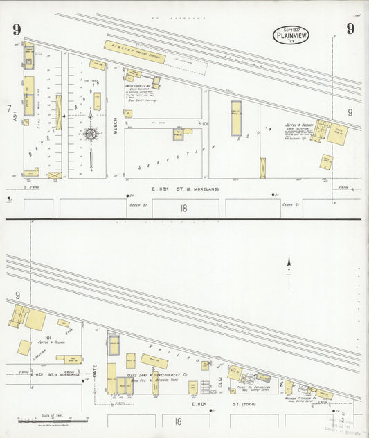 Sanborn Fire Insurance Map from Plainview, Hale County, Texas (1927), Sheet #0009 - Historic Sanborn Fire Insurance Map Print, vintage old map wall art, antique decor, genealogy gift, Texas Texas map