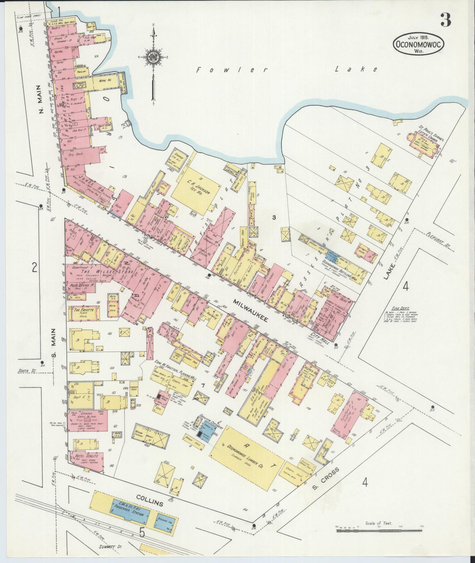 Sanborn Fire Insurance Map from Oconomowoc, Waukesha County, Wisconsin (1915), Sheet #0003 - Complete Map Set gallery image, historic Sanborn map, vintage wall art, Wisconsin Wisconsin