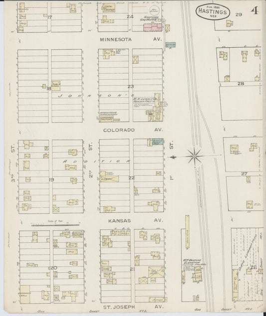 Sanborn Fire Insurance Map from Hastings, Adams County, Nebraska (1886), Sheet #0004 - Historic Sanborn Fire Insurance Map Print, vintage old map wall art, antique decor, genealogy gift, Nebraska Nebraska map