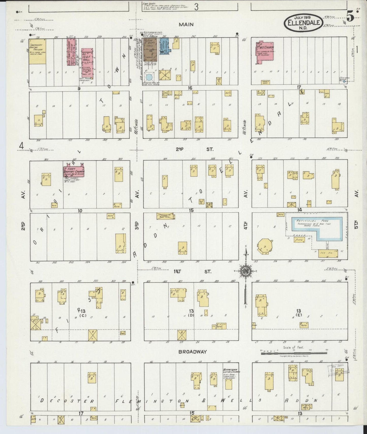 Sanborn Fire Insurance Map from Ellendale, Dickey County, North Dakota (1919), Sheet #0005 - Historic Sanborn Fire Insurance Map Print, vintage old map wall art, antique decor, genealogy gift, North Dakota North Dakota map