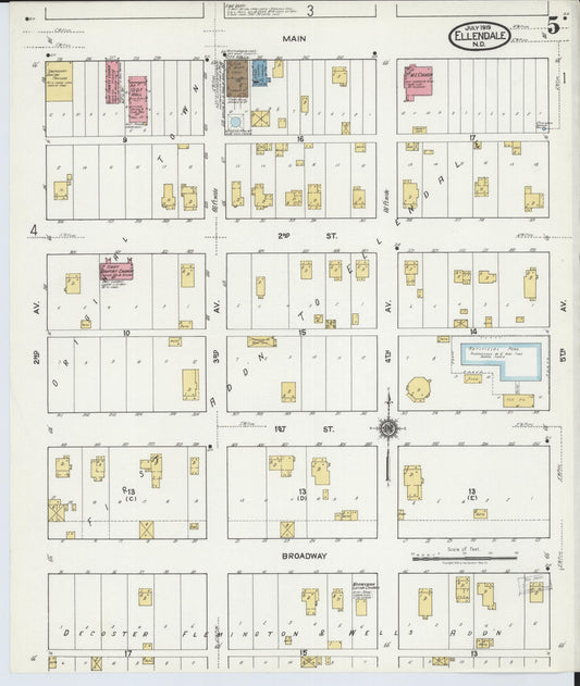 Sanborn Fire Insurance Map from Ellendale, Dickey County, North Dakota (1919), Sheet #0005 - Historic Sanborn Fire Insurance Map Print, vintage old map wall art, antique decor, genealogy gift, North Dakota North Dakota map