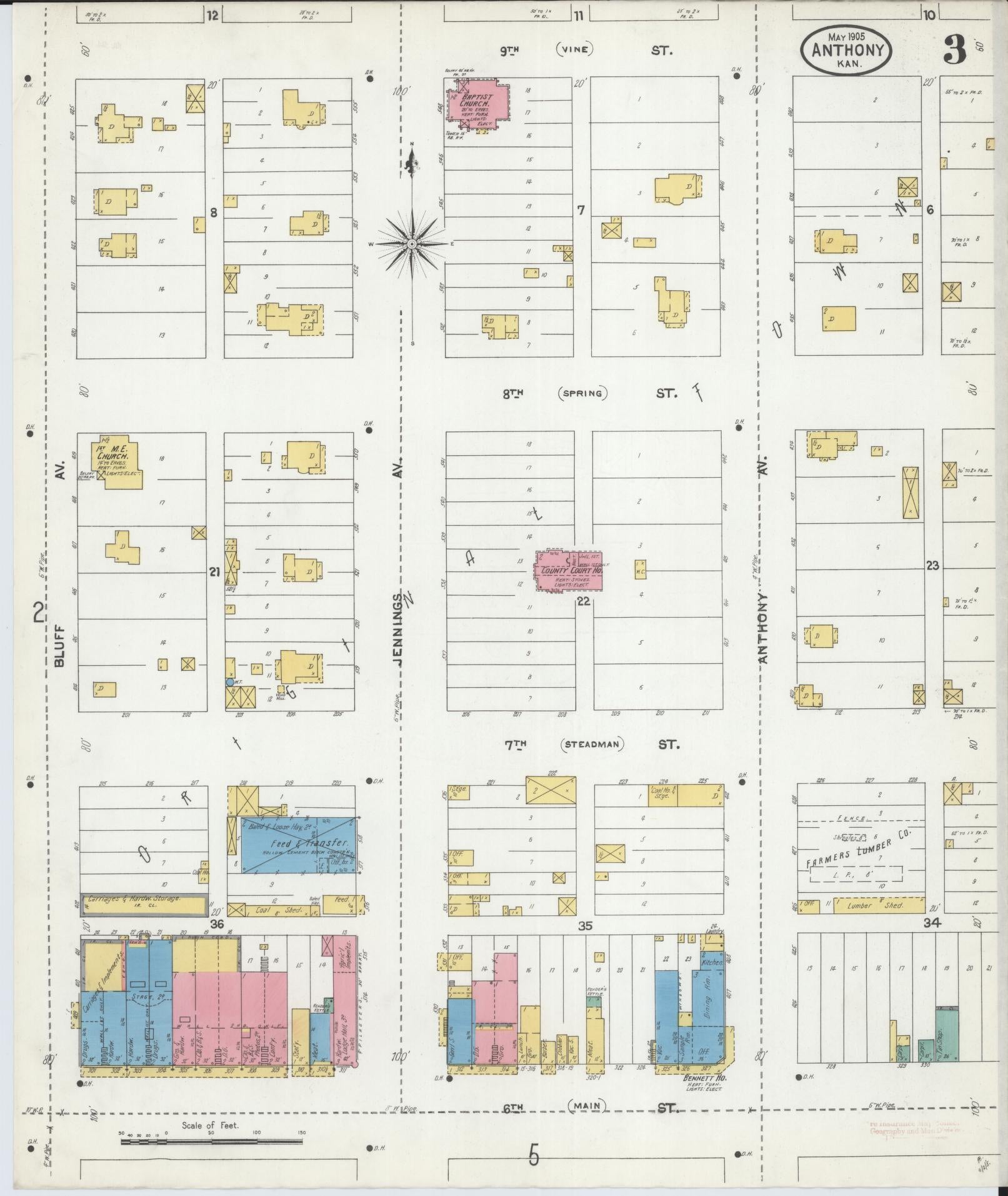 Sanborn Fire Insurance Map from Anthony, Harper County, Kansas (1905), Sheet #0003 - Historic Sanborn Fire Insurance Map Print, vintage old map wall art, antique decor, genealogy gift, Kansas Kansas map