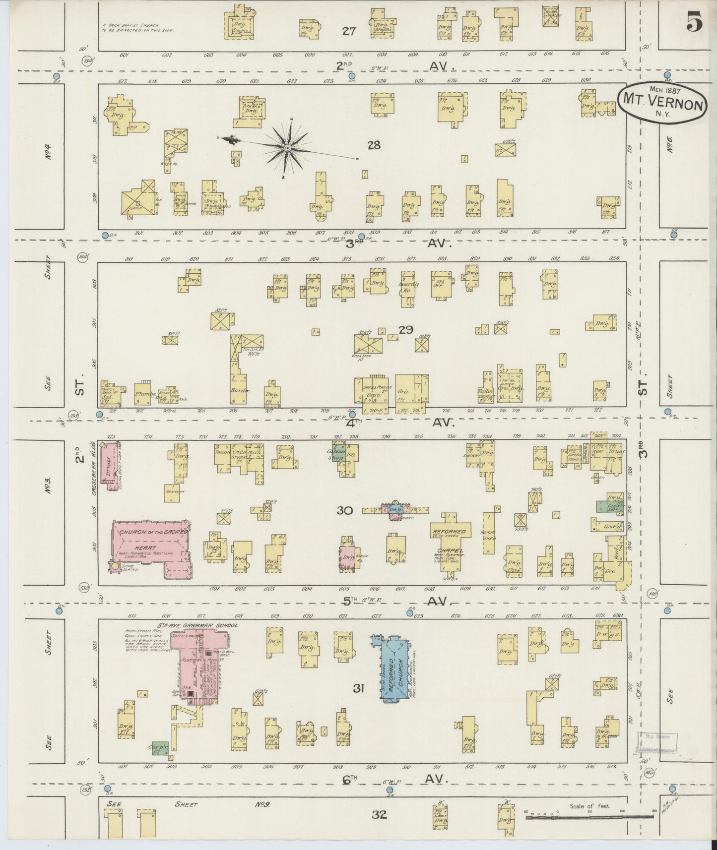 Sanborn Fire Insurance Map from Mount Vernon, Westchester County, New York (1887), Sheet #0005 - Complete Map Set gallery image, historic Sanborn map, vintage wall art, New York New York