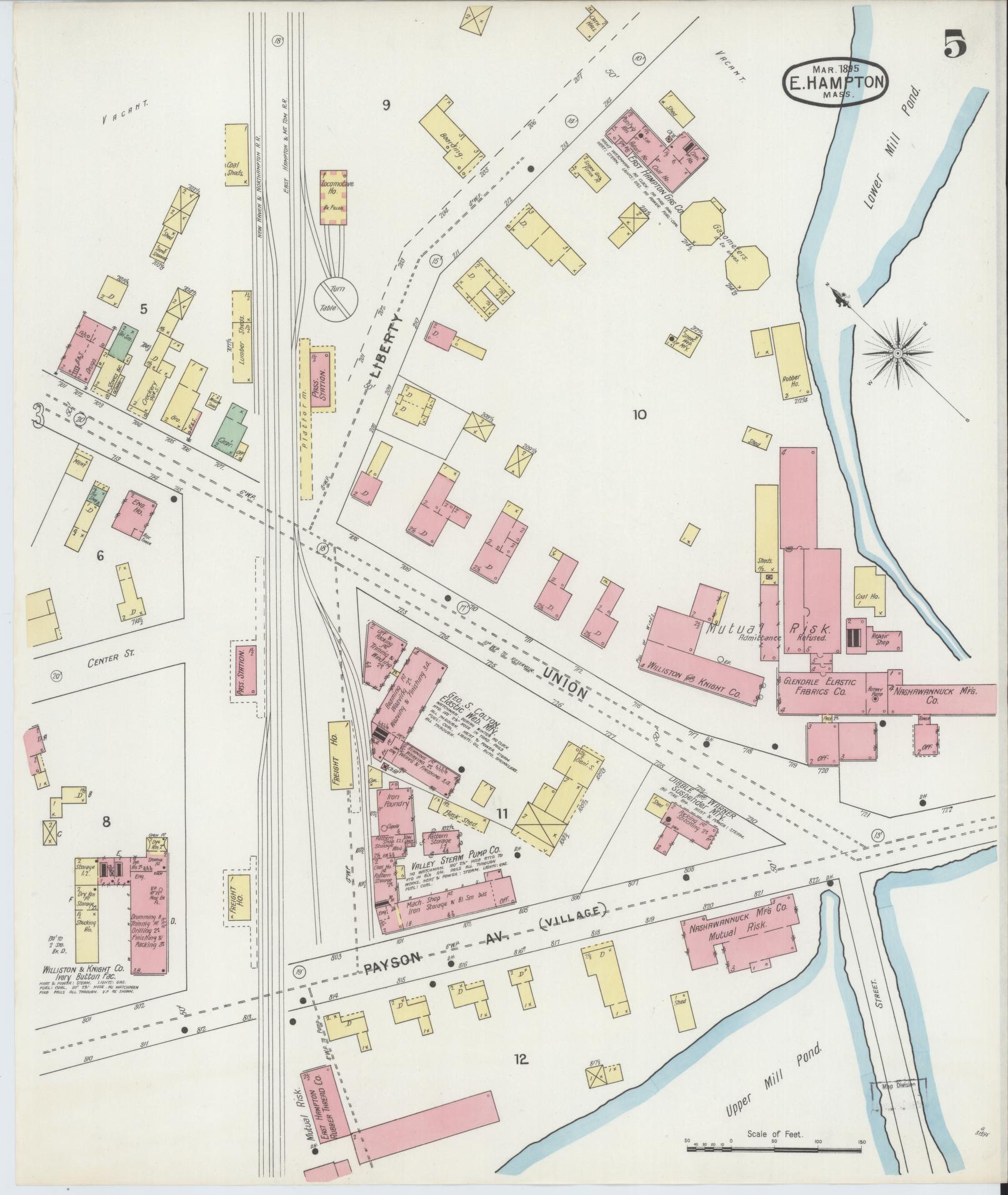 Sanborn Fire Insurance Map from East Hampton, Hampshire County, Massachusetts (1895), Sheet #0005 - Complete Map Set gallery image, historic Sanborn map, vintage wall art, Massachusetts Massachusetts