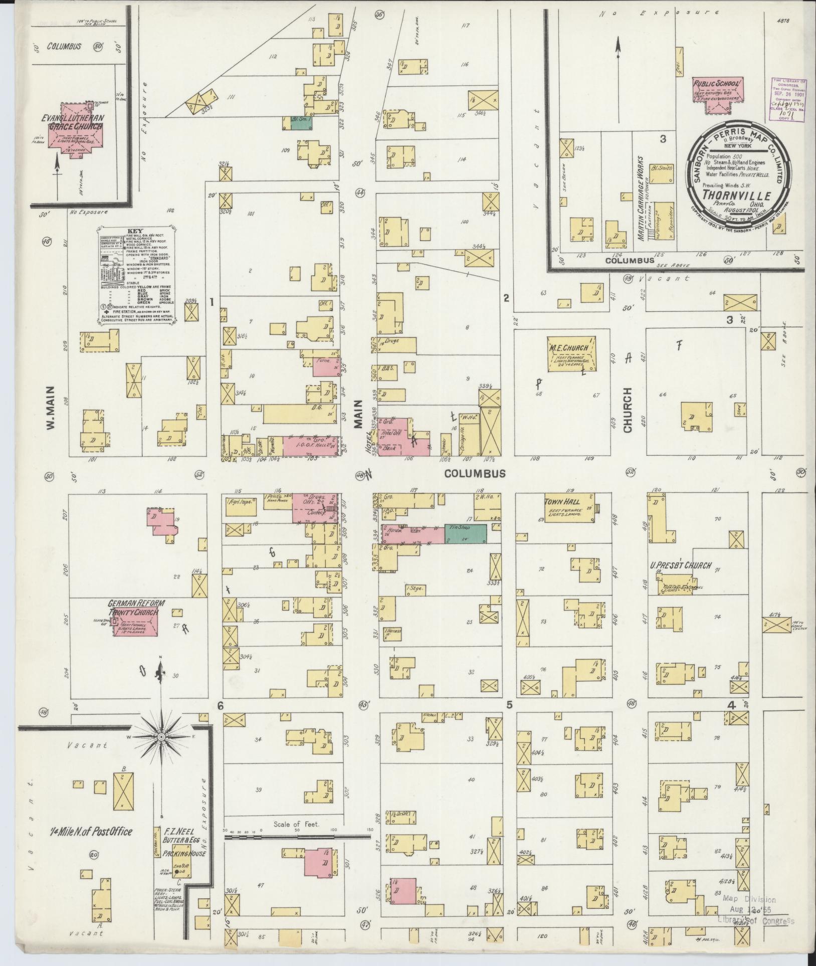 Sanborn Fire Insurance Map from Thornville, Perry County, Ohio (1901), Sheet #0001 - Historic Sanborn Fire Insurance Map Print, vintage old map wall art, antique decor, genealogy gift, Ohio Ohio map
